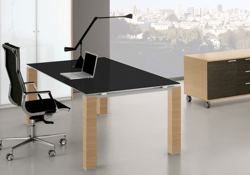 Bureau en Verre Noir trempé Cube Glass mobilier design professionnel