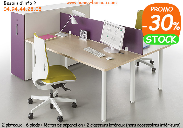 Bureau Open Space Dimension : Bureaux face à face avec classeurs de rangement design tom