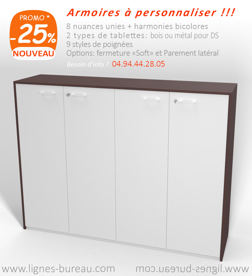 Armoire de bureau haute en bois avec 2 portes en verre - H:1m93- Armoires  en bois - Consultez nos produits en ligne ou en magasi