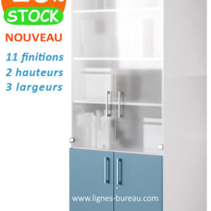 Armoire bibliothèque de bureau haute en blanc et Cèdre bleu