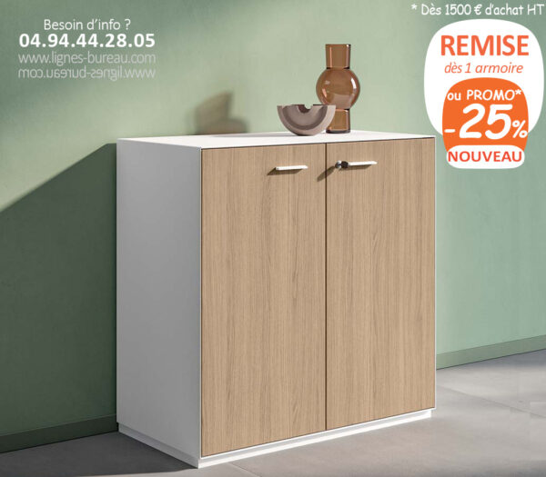 Armoire de bureau basse design Chêne et blanc, BM