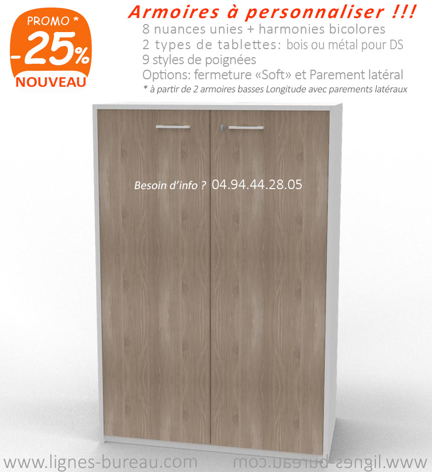 Armoire de rangement mi-haute de bureau en bois. H 166 cm - Mobilier de  bureau professionnel