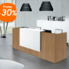Banque d'accueil en bois design, Noyer Canaletto, Top blanc BENCH