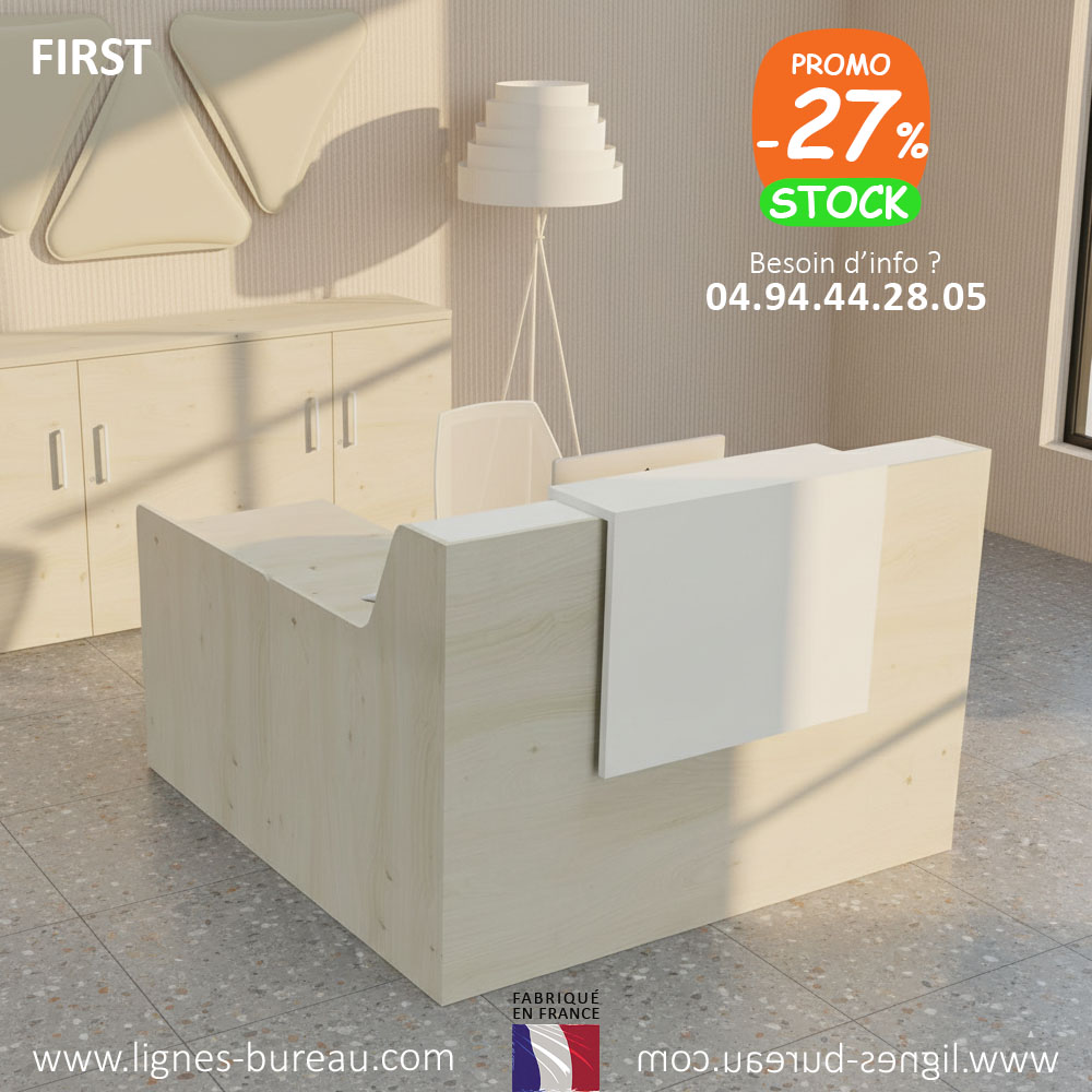 Banque d'accueil d'angle moderne Chêne Fil Naturel et blanc, First