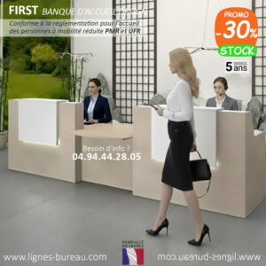Banque d'accueil pour PMR, assis debout au design moderne, First