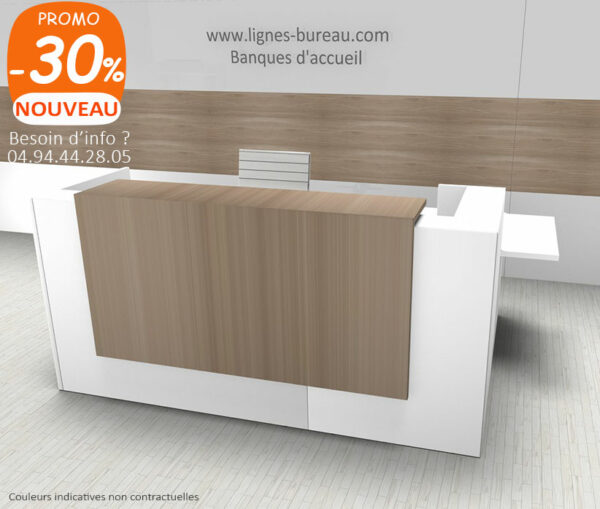 Banque d'accueil design blanche et orme avec retour PMR 90°, BENCH