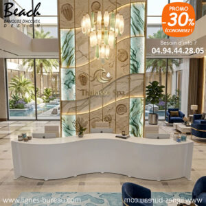 Grande banque d'accueil design vague blanche 3 postes avec Tops en verre trempé - Gamme Beach