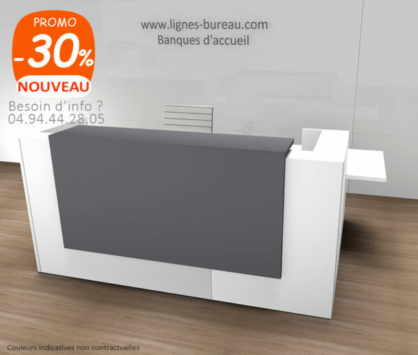 Banque d'accueil PMR design en L, blanche et gris RAL 7004, BENCH