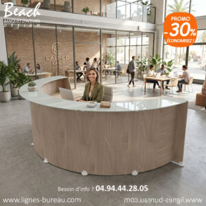 Banque d'accueil arrondie en verre et bois au design actuel, Beach