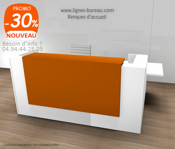 Banque de réception design blanche, retour pmr, top orange, BENCH