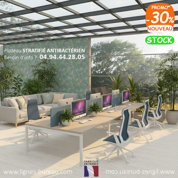Bureau bench 6 personnes avec écrans acoustiques, ISOS