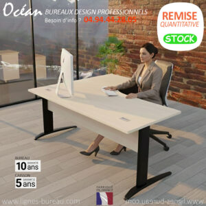 Bureau d'angle professionnel compact 90°, retour et caisson à droite, Océan. Chêne naturel et noir