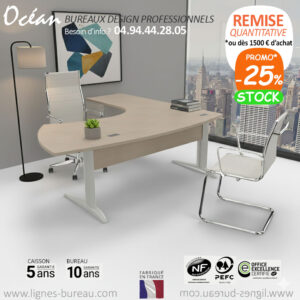 Bureau d’angle arrondi design avec retour sur caisson, Océan