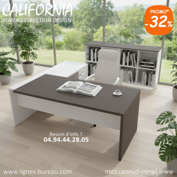 Bureau direction design contemporain avec retour et caisson California