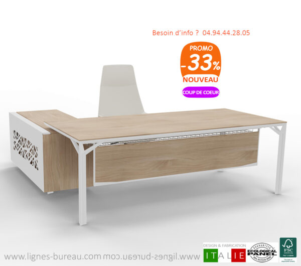 Bureau direction design contemporain avec voile de fond, Orme et blanc, Archi