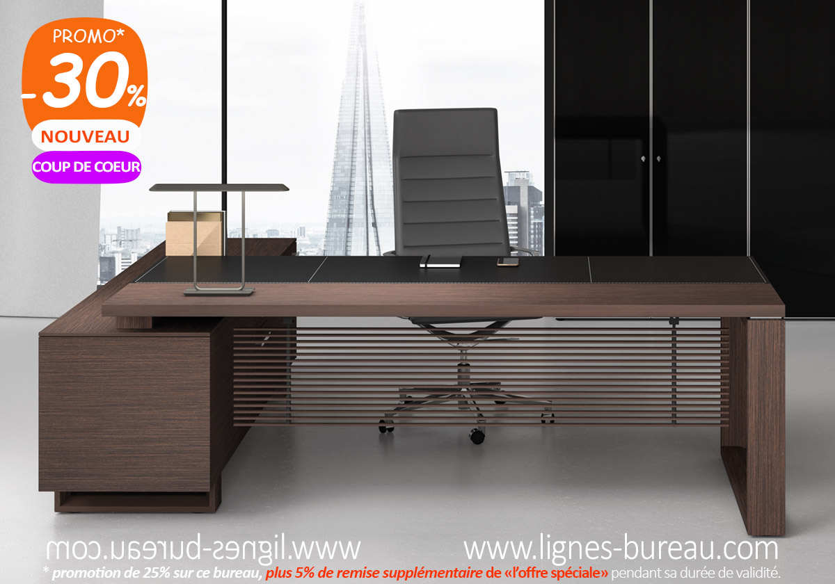 Bureau direction luxueux, design contemporain, cuir et bois, crédence,  LITTORAL