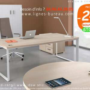 Bureau de direction moderne au design contemporain chêne clair CFN Business, en stock