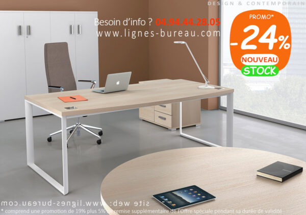 Bureau de direction moderne au design contemporain chêne clair CFN Business, en stock