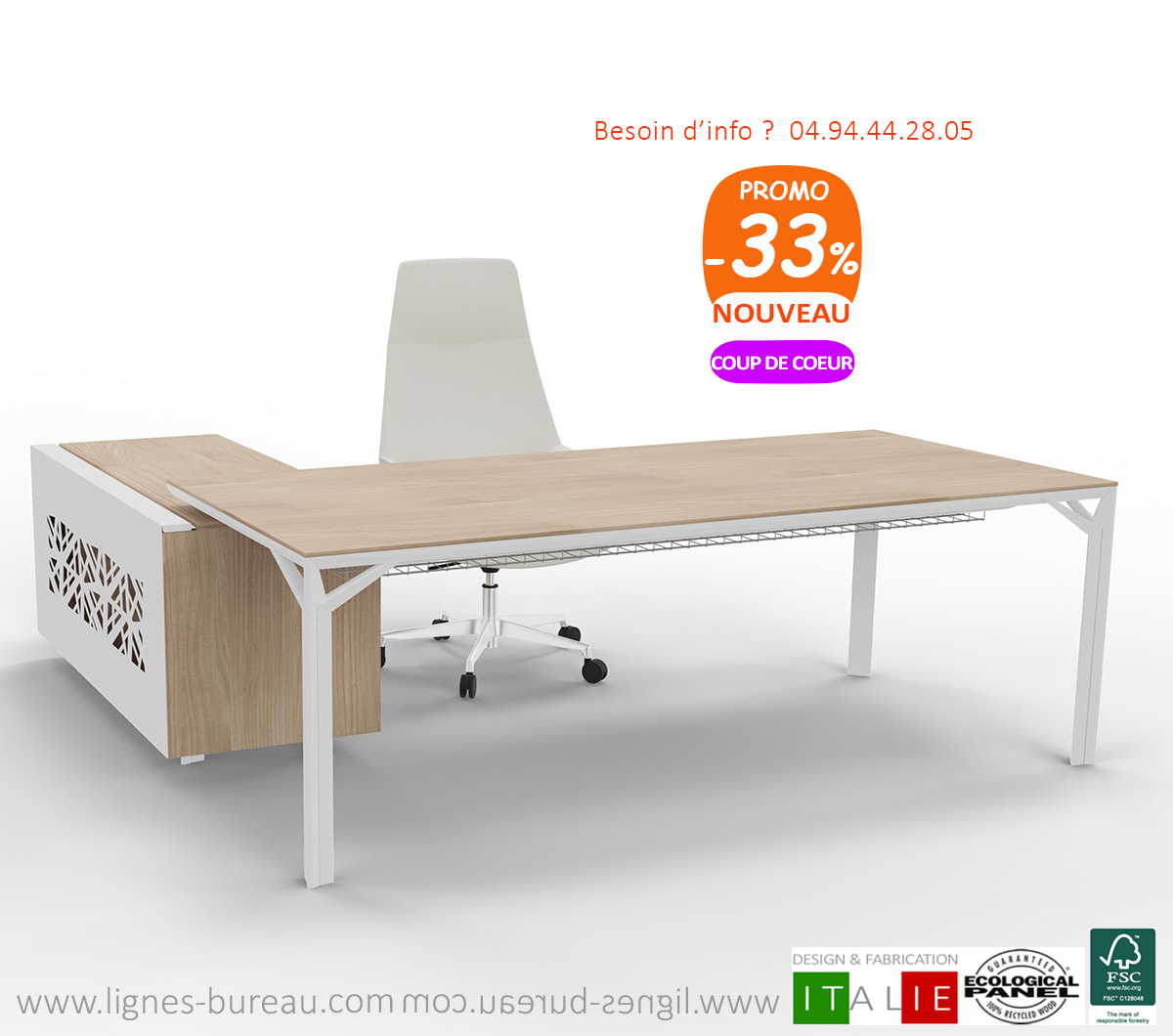 Bureau luxueux blanc au design moderne pour espaces de prestige. Gamme  ATHÉNA