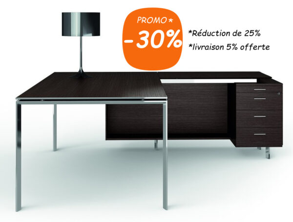 Bureau de direction design contemporain haut de gamme wenge avec retour nomme SEVEN