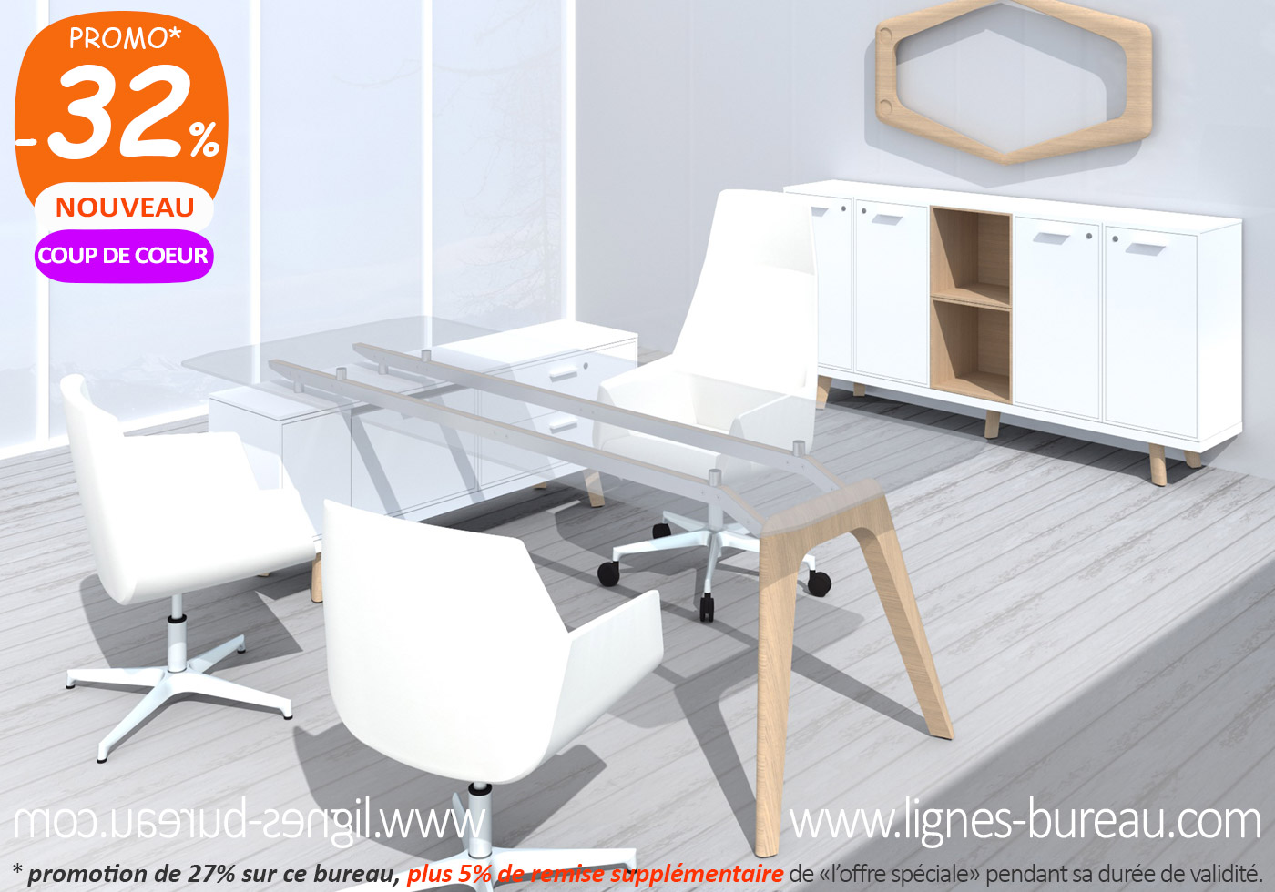 Bureau direction verre blanc laqué Cubeglass. Achat/vente