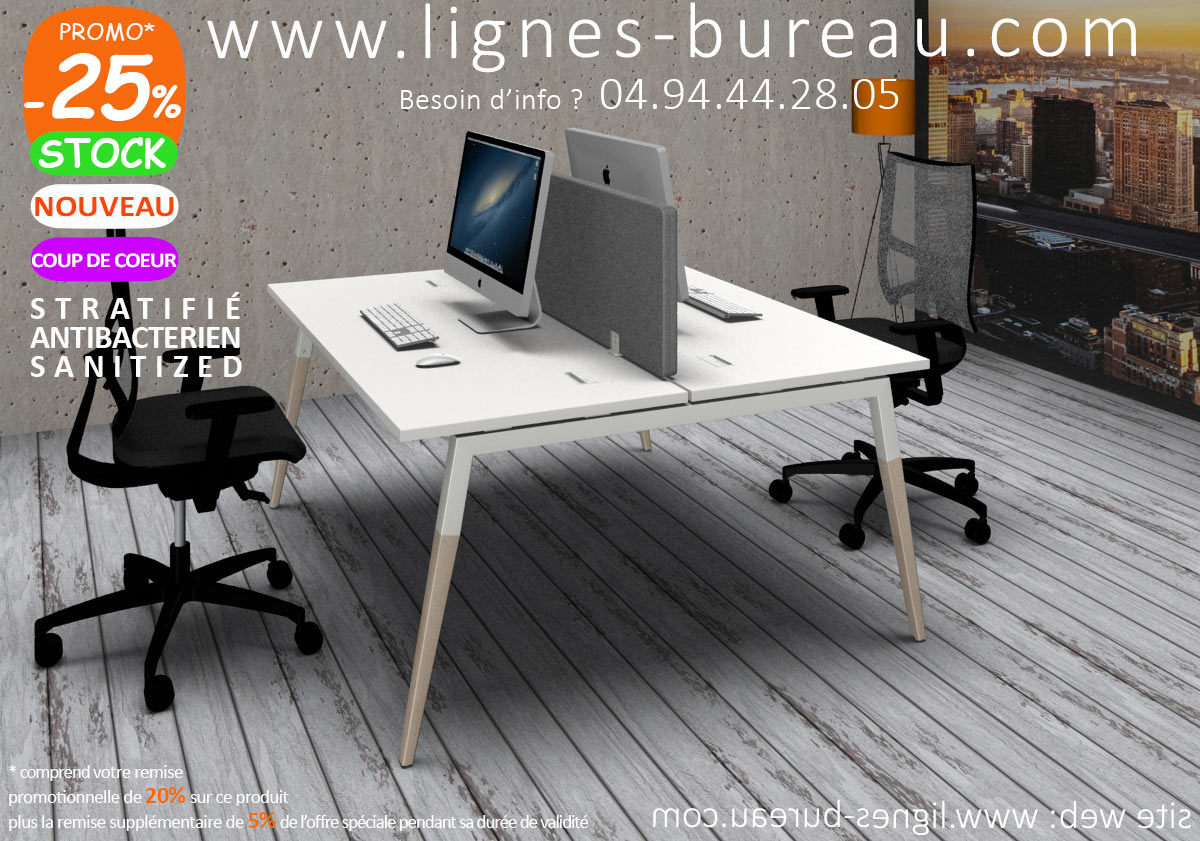 Bureau open space 2 personnes design nordique avec pieds bois Cosy