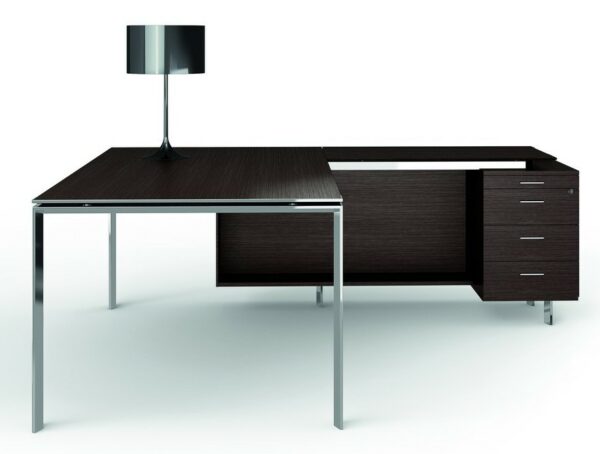 Bureau de direction contemporain prestige avec plateau bois et retour nommé SEVEN