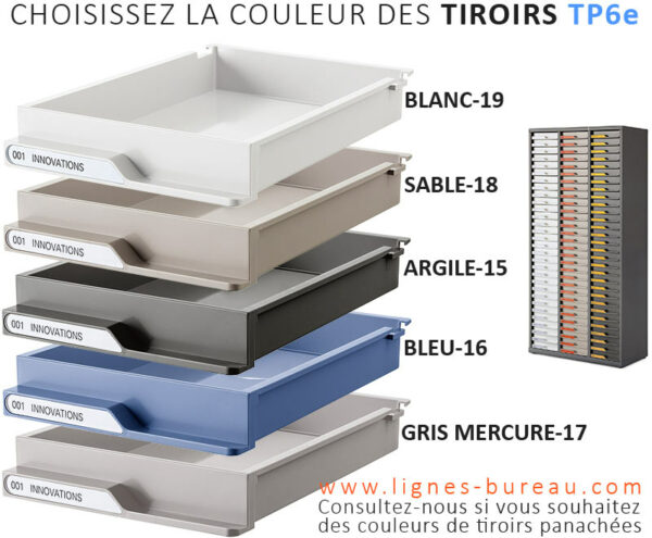 Les tiroirs de cette armoire de bureau sont disponibles dans 5 coloris