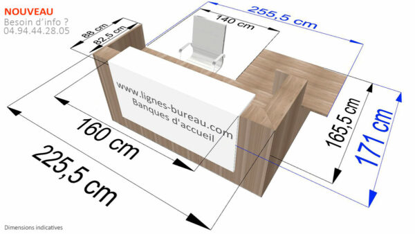 Dimensions de la banque d'accueil d'angle BENCH avec retour PMR