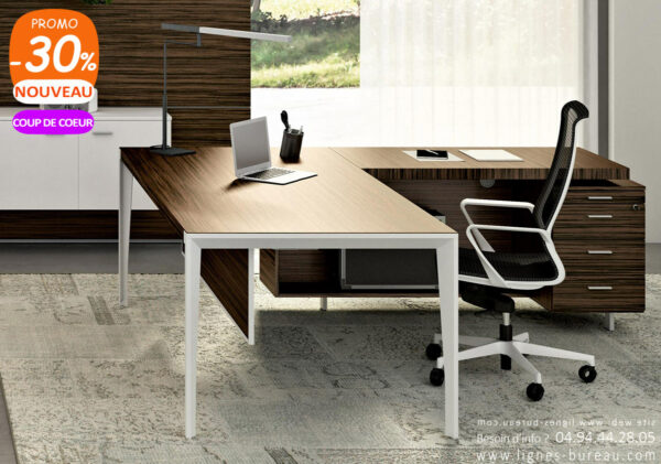 Mobilier de bureau design haut de gamme ébène et blanc SWING