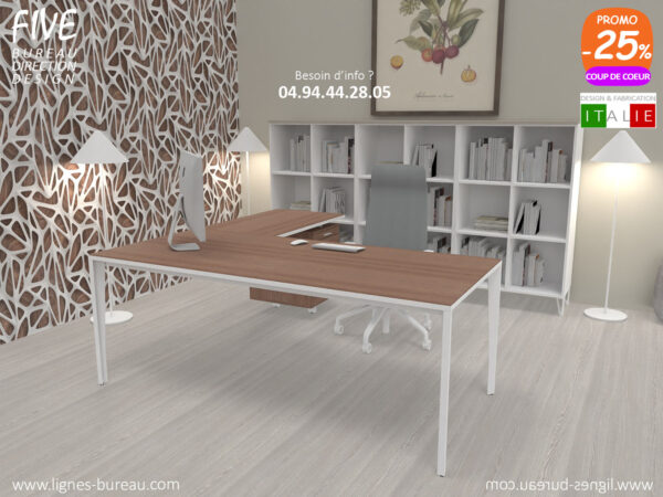Magnifique bureau direction moderne avec retour sur caisson, noyer, Five
