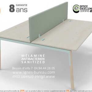 Bureau open space design 2 personnes, Peuplier, Vert de gris, Sauge, NEW WAVE