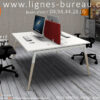 Table de bureau open space design 2 personnes, blanc, bois, rouge COSY