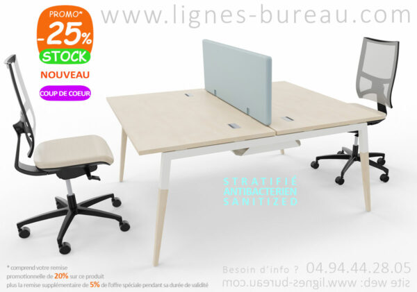 Bureau open space design 2 personnes, inspiration scandinave, cfn et blanc, Cosy