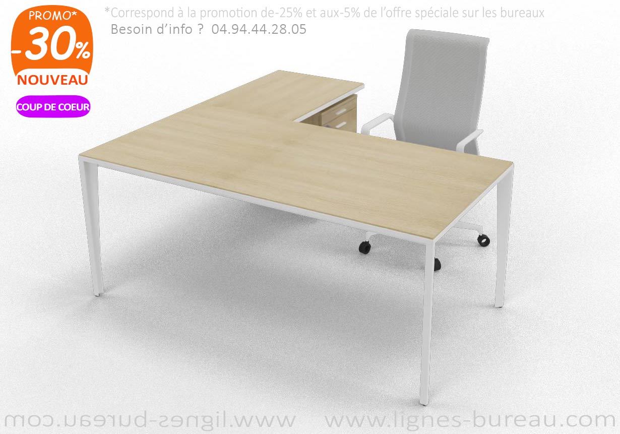 Bureau professionnel design contemporain, retour et caisson FIVE