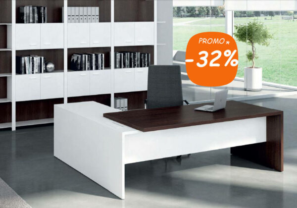 Bureau Direction contemporain wengé et retour blanc en promo