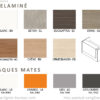 Nuancier des couleurs des banques d'accueil de la gamme Bench