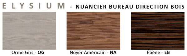 Nuancier des teintes de placage bois pour le bureau Elysium