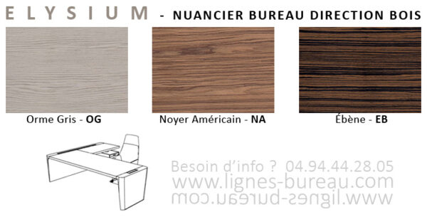 Nuancier des placage bois pour le mobilier de direction Elysium