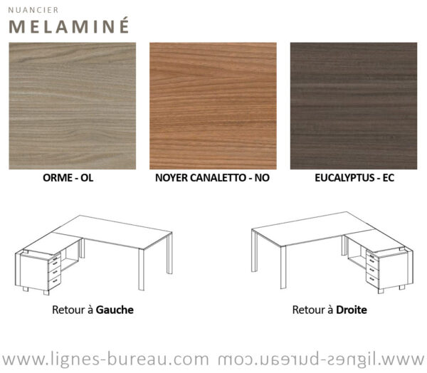 Nuancier des finitions de plateau et boiseries pour les bureau de direction design SEVEN