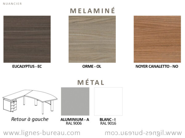 Nuancier des bureaux de direction arrondis avec retour gauche Eole