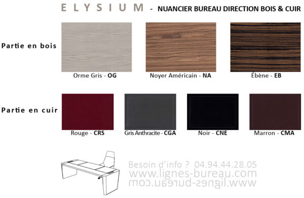 Nuancier bois et cuir du bureau direction individuel Elysium