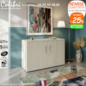 Petite armoire desserte de bureau basse en bois H 71 cm, Colibri