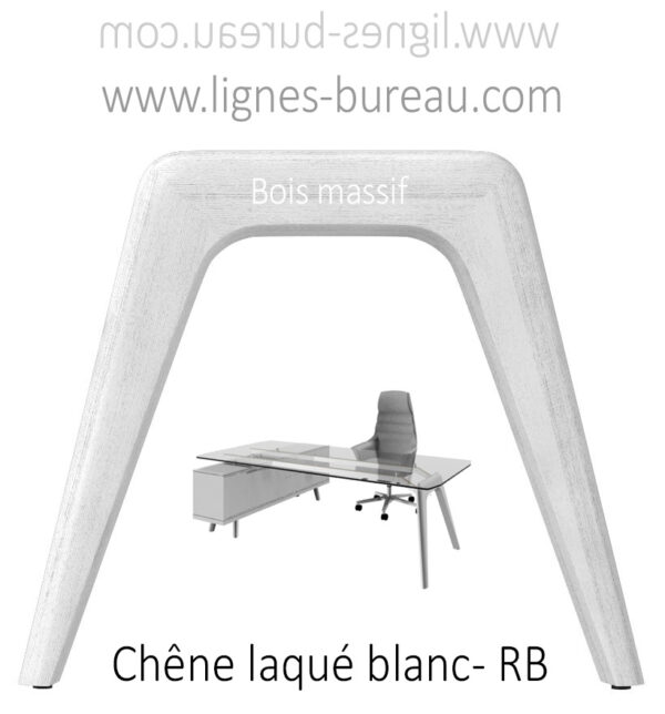 Le bureau direction verre Chrystal existe aussi avec Pied en bois blanc