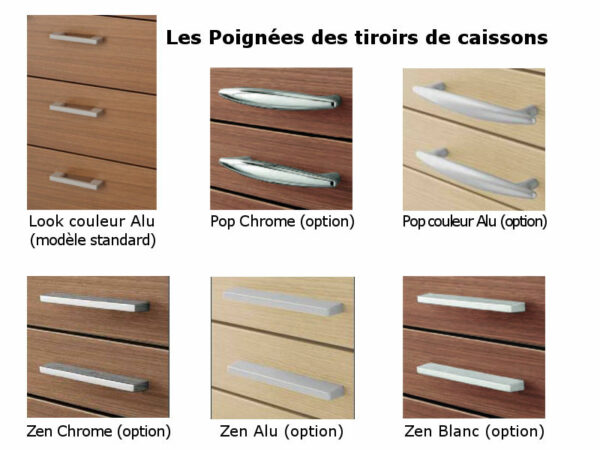 Poignées disponibles en standard et en option pour les bureaux de direction Eole