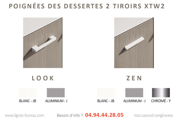 Desserte mobile 2 tiroirs plus tirette plumier, niche UC pour dirigeant, XTW2 – Image 3