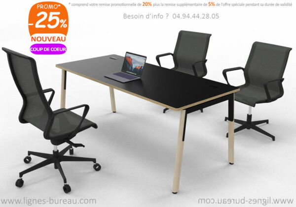 Bureau professionnel design noir et bois, d'esprit scandinave, nommé NEW WAVE