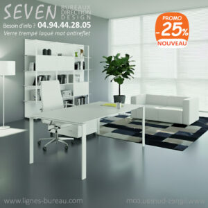 Bureau direction verre trempé blanc design moderne Seven pieds arche