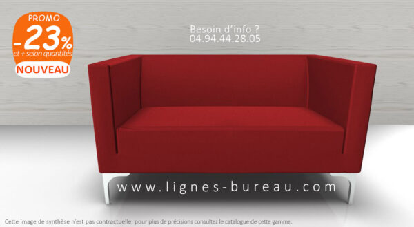 Canapé rouge pour hall d'accueil, 2 places, cuir ou imitation, Jazz