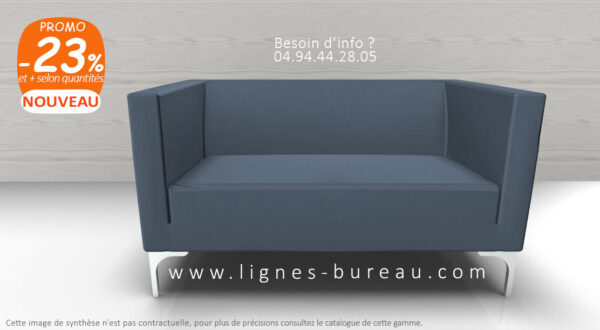 Canapé pour bureau de direction en similicuir Bleu Gris, 2 places, Jazz